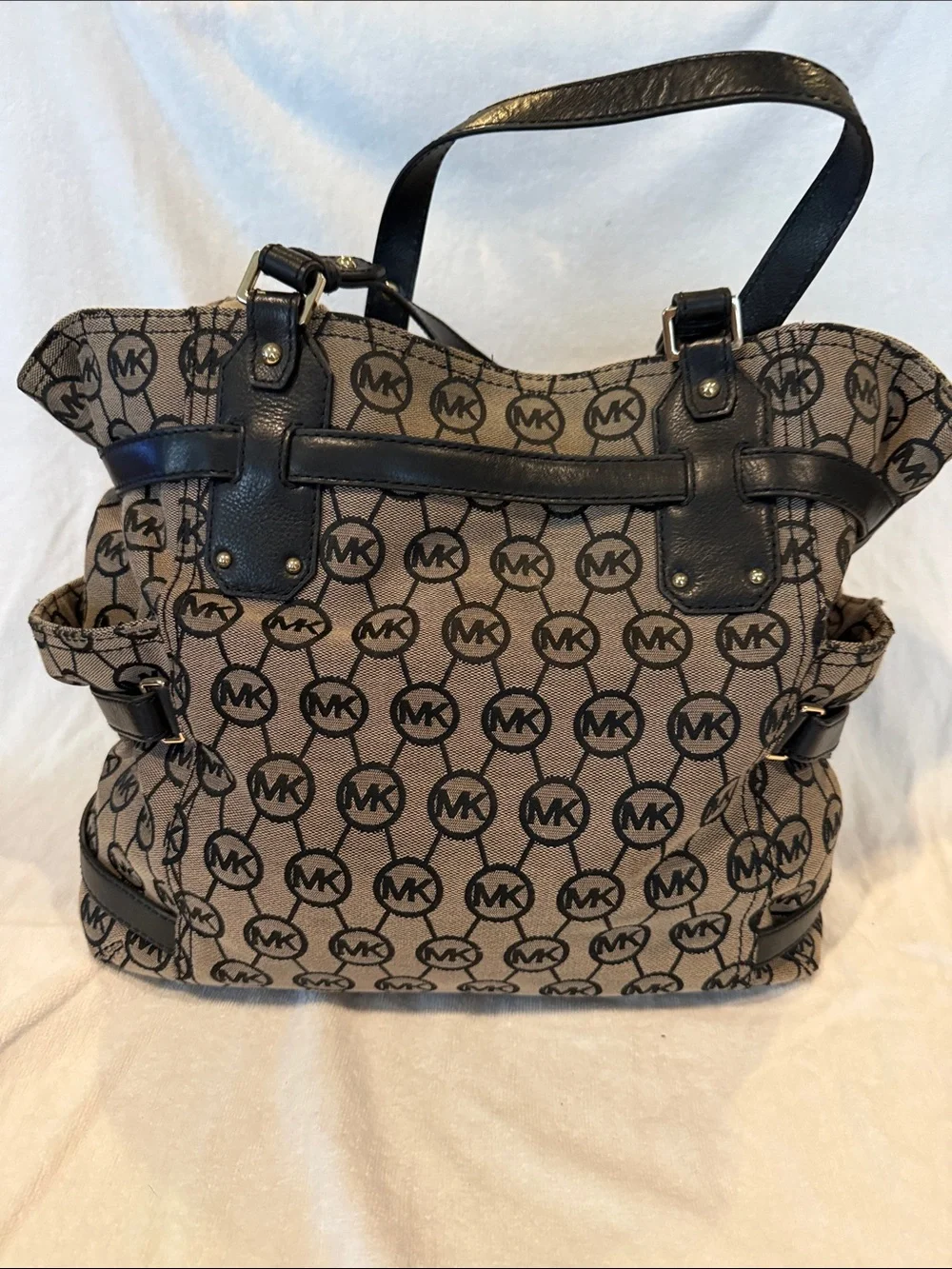 Michael Kors Tan Logo Canvas Tote with Black Trim